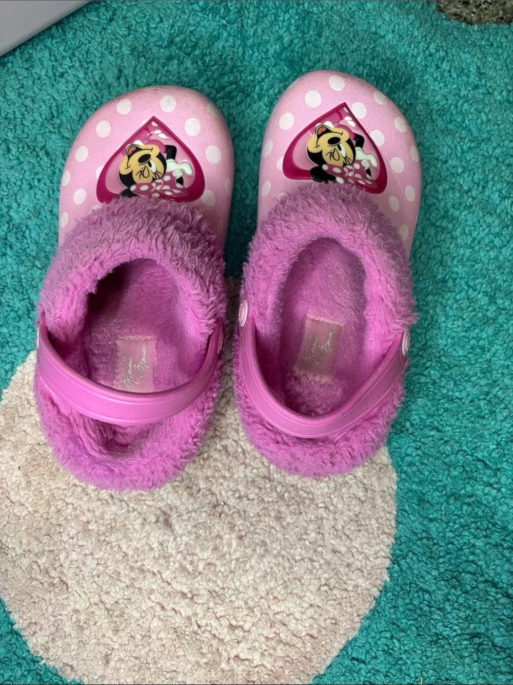 Pink Minnie Mouse Kids Fuzzy Croc Sandals